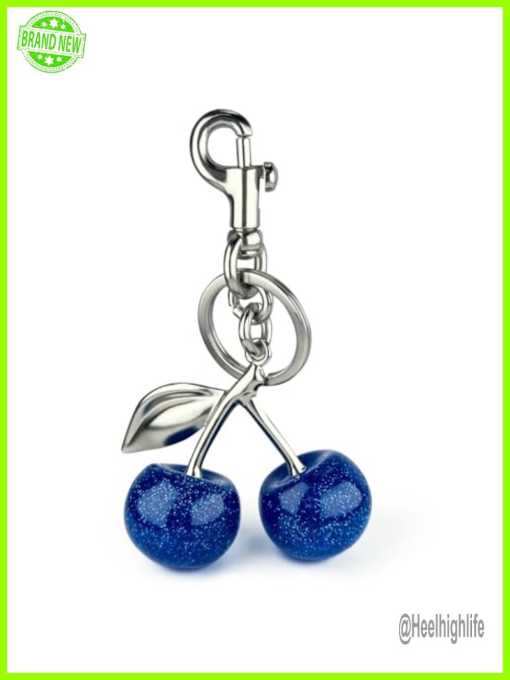 Glitter Cherry Bag Charm with Key Ring & Clip Purse Keychain Resin Lobster Clasp